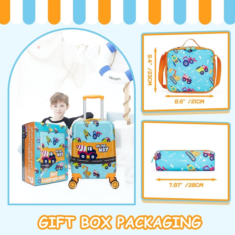 Inprof Kid’s Luggage Set 5 Piece Suitcase Set 16’’ Hardside Luggage with Spinner Wheels Girls Boys Carry on Toddler Luggage Travel Rolling Luggage Carry on Luggage Airline Approved Car - Image 4